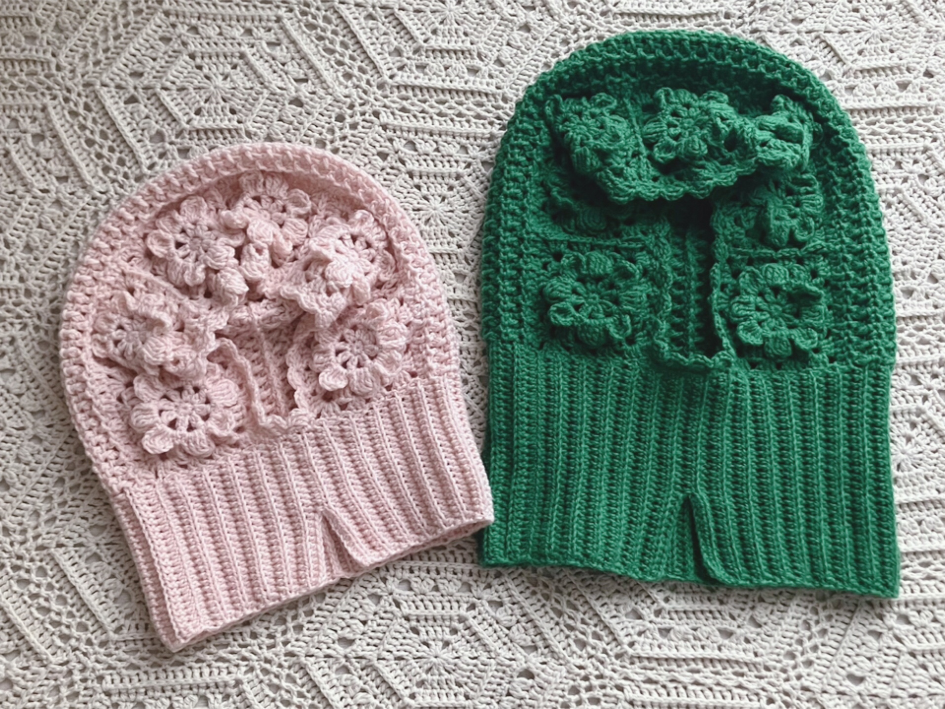 【PDF編み図付き】お花モチーフ繋ぎのバラクラバの作り方の紹介画像1