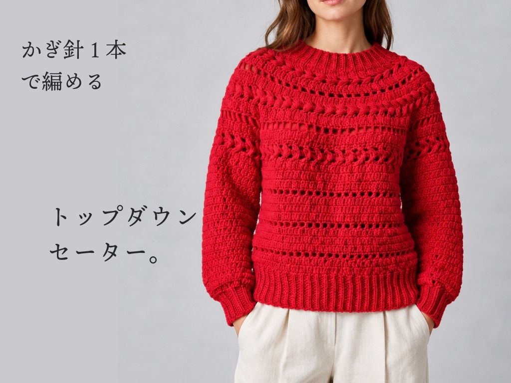 〈かぎ針編み〉ハート模様の丸ヨークセーターの編み方【編み図付き】の紹介画像2