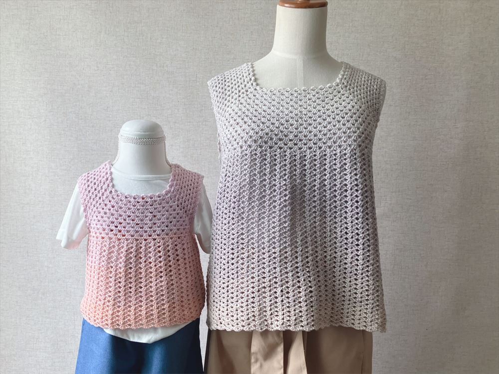 【PDF編み図付き】一筆書きで簡単！ネックから編むタンクトップ（2サイズ）の紹介画像1