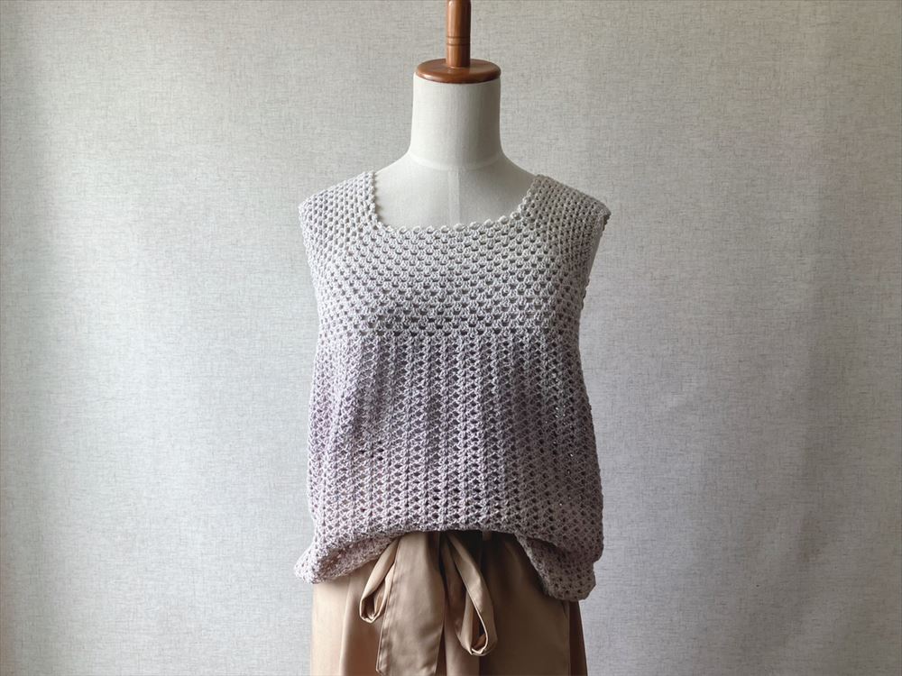 【PDF編み図付き】一筆書きで簡単！ネックから編むタンクトップ（2サイズ）の紹介画像2